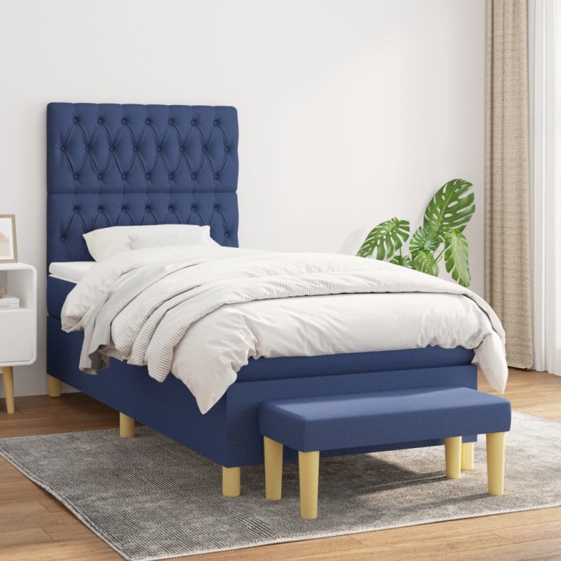 vidaXL Cama box spring con colchón tela azul 90x190 cm