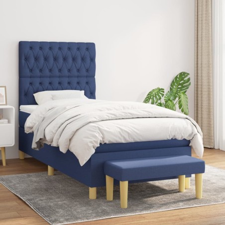 vidaXL Cama box spring con colchón tela azul 90x190 cm