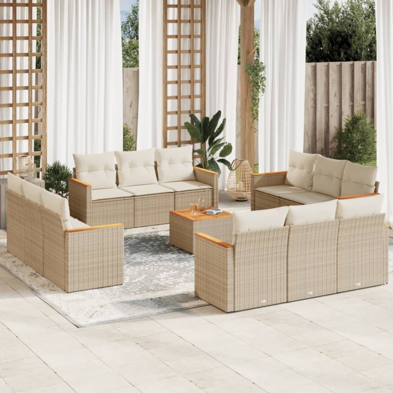 vidaXL Set sofás de jardín con cojines 13 pzas ratán sintético beige vidaXL Set sofás de jardín con cojines 13 pzas ratán sintético beige