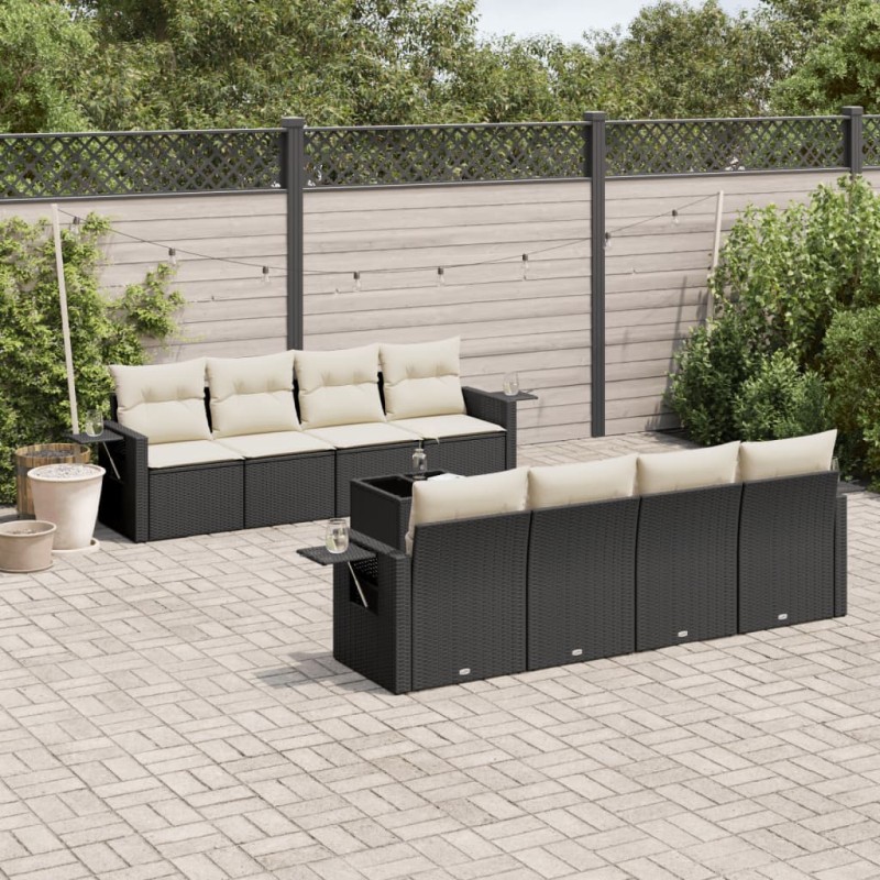 vidaXL Set de sofás de jardín 8 piezas y cojines ratán sintético negro vidaXL Set de sofás de jardín 8 piezas y cojines ratán sintético negro