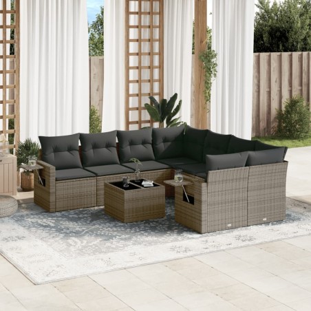 vidaXL Set de muebles de jardín 9 pzas y cojines ratán sintético gris