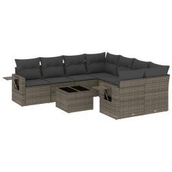 vidaXL Set de muebles de jardín 9 pzas y cojines ratán sintético gris