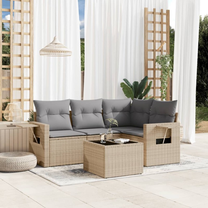 vidaXL Juego de sofás jardín con cojines 5 pzas ratán sintético beige