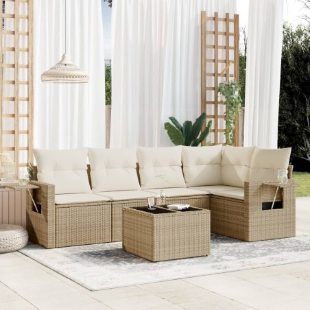vidaXL Juego de sofás jardín con cojines 6 pzas ratán sintético beige