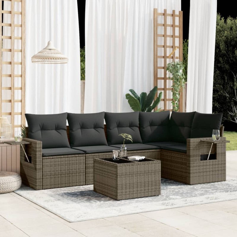 vidaXL Set de muebles de jardín 6 pzas y cojines ratán sintético gris