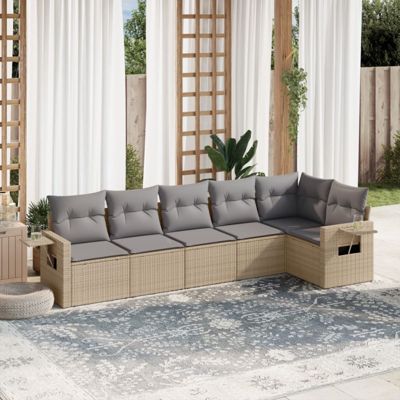 vidaXL Juego de sofás jardín con cojines 6 pzas ratán sintético beige vidaXL Juego de sofás jardín con cojines 6 pzas ratán sintético beige