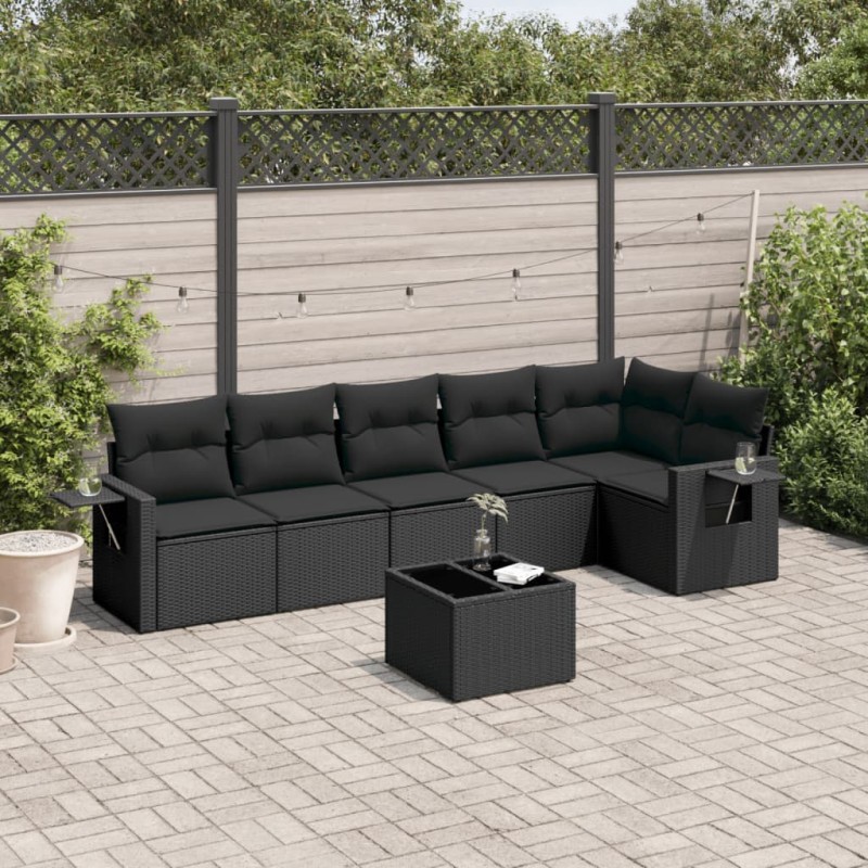 vidaXL Set de comedor de jardín 7 pzas y cojines ratán sintético negro vidaXL Set de comedor de jardín 7 pzas y cojines ratán sintético negro