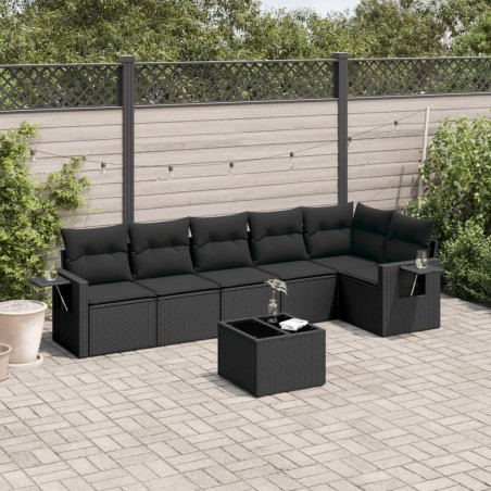 vidaXL Set de comedor de jardín 7 pzas y cojines ratán sintético negro