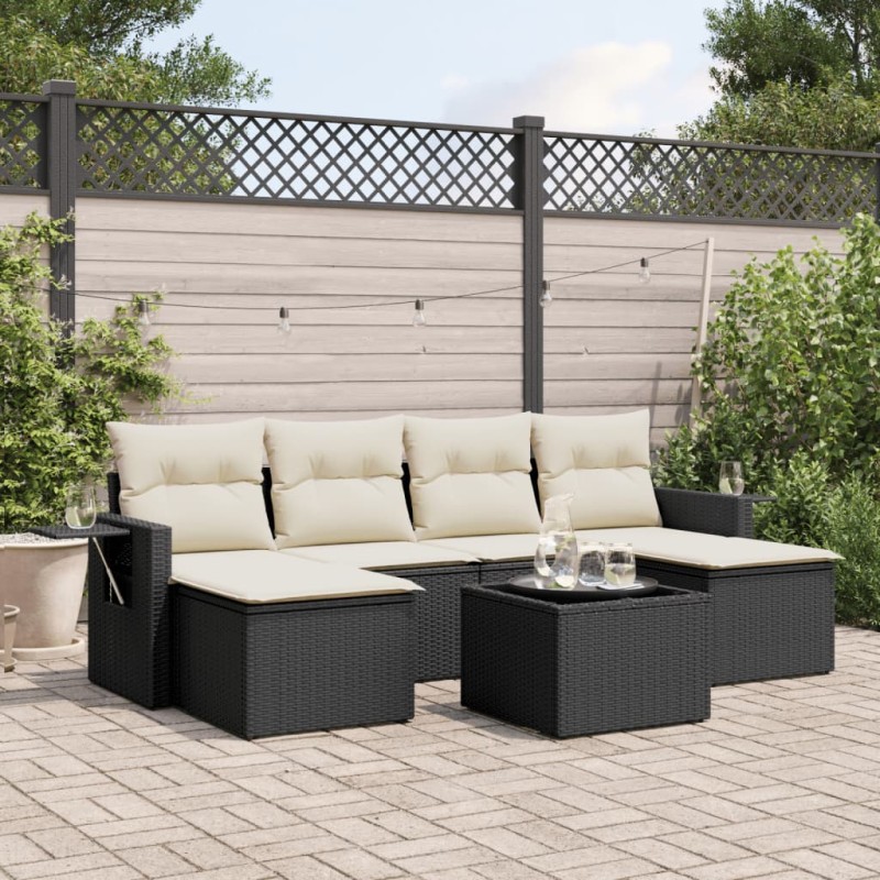 vidaXL Set de comedor de jardín 7 pzas y cojines ratán sintético negro vidaXL Set de comedor de jardín 7 pzas y cojines ratán sintético negro
