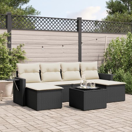 vidaXL Set de comedor de jardín 7 pzas y cojines ratán sintético negro