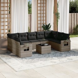 vidaXL Set de sofás de jardín 10 pzas con cojines ratán sintético gris