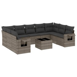 vidaXL Set de sofás de jardín 10 pzas con cojines ratán sintético gris
