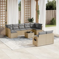 vidaXL Juego de sofás jardín con cojines beige 10 pzas ratán sintético
