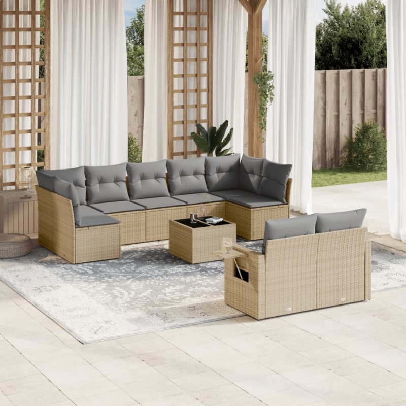 vidaXL Juego de sofás jardín con cojines beige 10 pzas ratán sintético