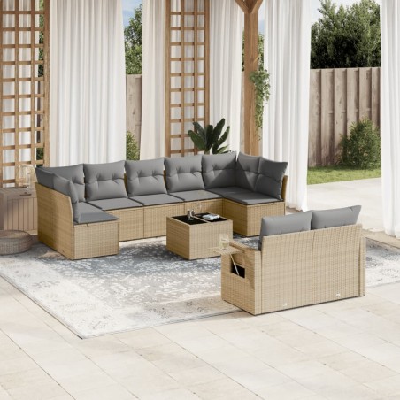 vidaXL Juego de sofás jardín con cojines beige 10 pzas ratán sintético