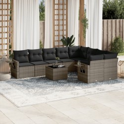 vidaXL Set de sofás de jardín 10 pzas con cojines ratán sintético gris