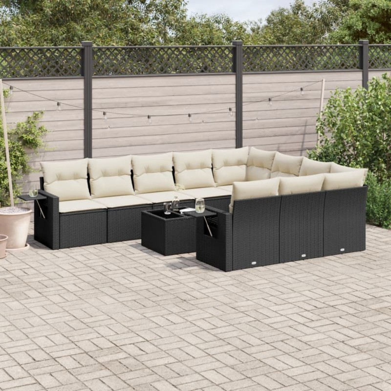 vidaXL Set de sofás de jardín 11 pzas y cojines ratán sintético negro vidaXL Set de sofás de jardín 11 pzas y cojines ratán sintético negro