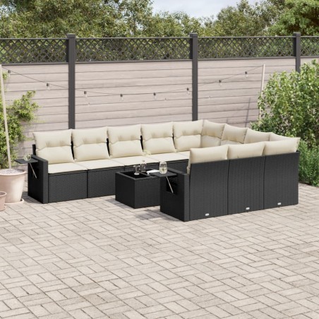 vidaXL Set de sofás de jardín 11 pzas y cojines ratán sintético negro