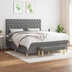 vidaXL Cama box spring con colchón tela gris oscuro 160x200 cm