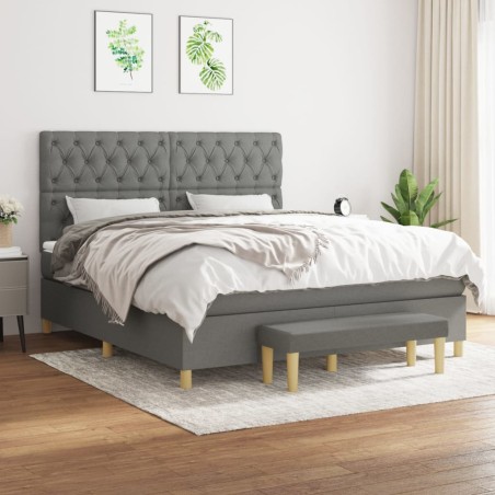 vidaXL Cama box spring con colchón tela gris oscuro 160x200 cm