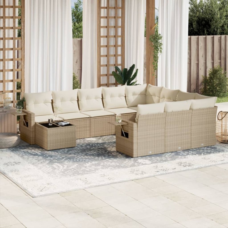 vidaXL Set de sofás de jardín 11pzas con cojines ratán sintético beige vidaXL Set de sofás de jardín 11pzas con cojines ratán sintético beige