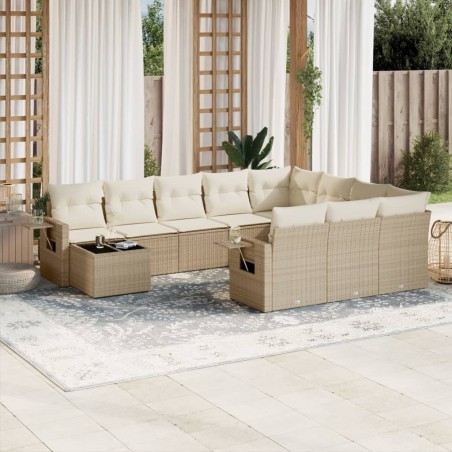 vidaXL Set de sofás de jardín 11pzas con cojines ratán sintético beige