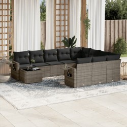 vidaXL Set de sofás de jardín 11 pzas y cojines ratán sintético gris