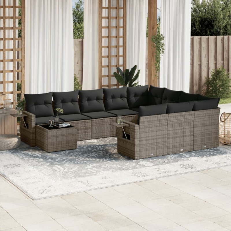 vidaXL Set de sofás de jardín 11 pzas y cojines ratán sintético gris vidaXL Set de sofás de jardín 11 pzas y cojines ratán sintético gris