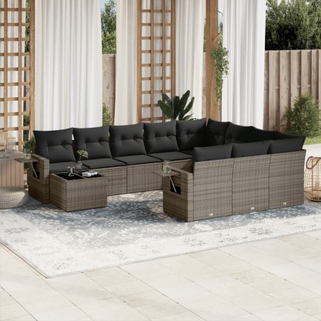 vidaXL Set de sofás de jardín 11 pzas y cojines ratán sintético gris