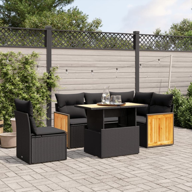 vidaXL Set de sofás de jardín 6 piezas y cojines ratán sintético negro vidaXL Set de sofás de jardín 6 piezas y cojines ratán sintético negro