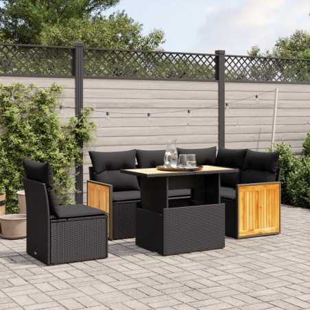 vidaXL Set de sofás de jardín 6 piezas y cojines ratán sintético negro