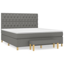 vidaXL Cama box spring con colchón tela gris oscuro 160x200 cm