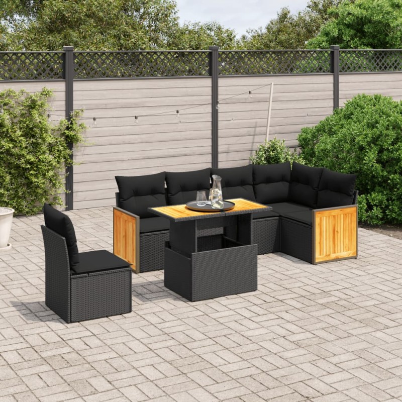 vidaXL Set de comedor de jardín 7 pzas y cojines ratán sintético negro vidaXL Set de comedor de jardín 7 pzas y cojines ratán sintético negro
