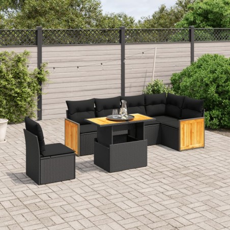 vidaXL Set de comedor de jardín 7 pzas y cojines ratán sintético negro