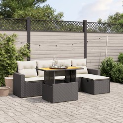 vidaXL Set de sofás de jardín 6 piezas y cojines ratán sintético negro