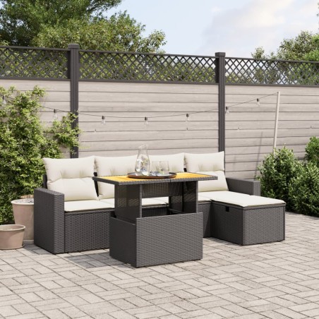 vidaXL Set de sofás de jardín 6 piezas y cojines ratán sintético negro