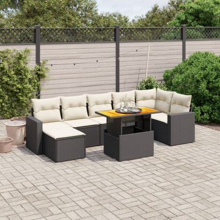vidaXL Set de sofás de jardín 8 piezas y cojines ratán sintético negro