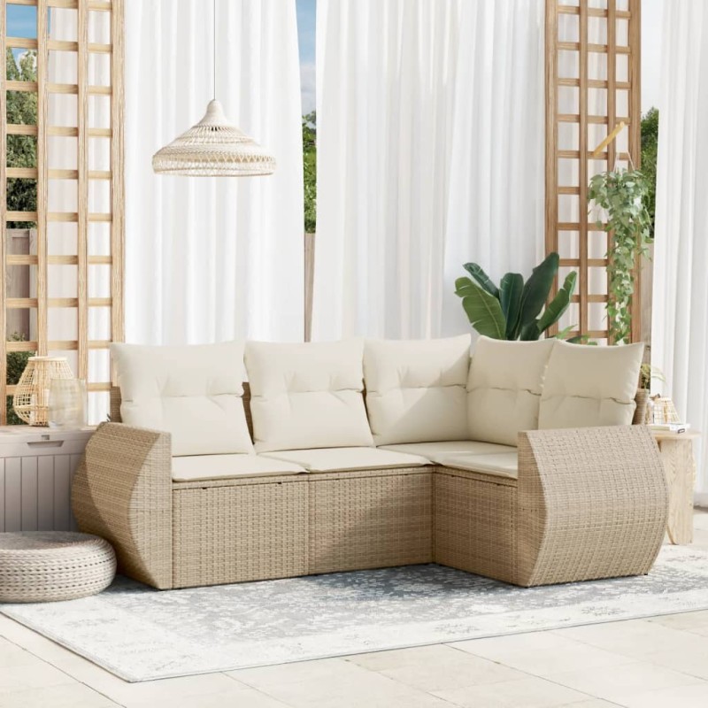 vidaXL Juego de sofás jardín con cojines 4 pzas ratán sintético beige vidaXL Juego de sofás jardín con cojines 4 pzas ratán sintético beige