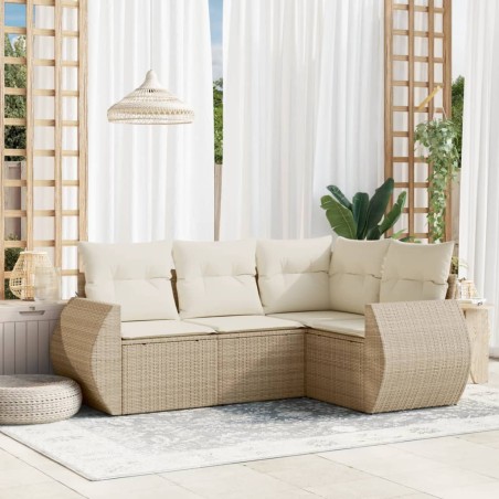 vidaXL Juego de sofás jardín con cojines 4 pzas ratán sintético beige