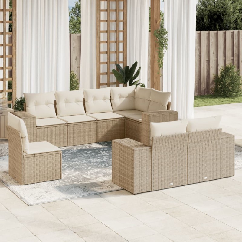 vidaXL Juego de sofás de jardín con cojines beige 8 pzas ratán PE vidaXL Juego de sofás de jardín con cojines beige 8 pzas ratán PE