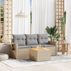 vidaXL Juego de sofás jardín con cojines 4 pzas ratán sintético beige