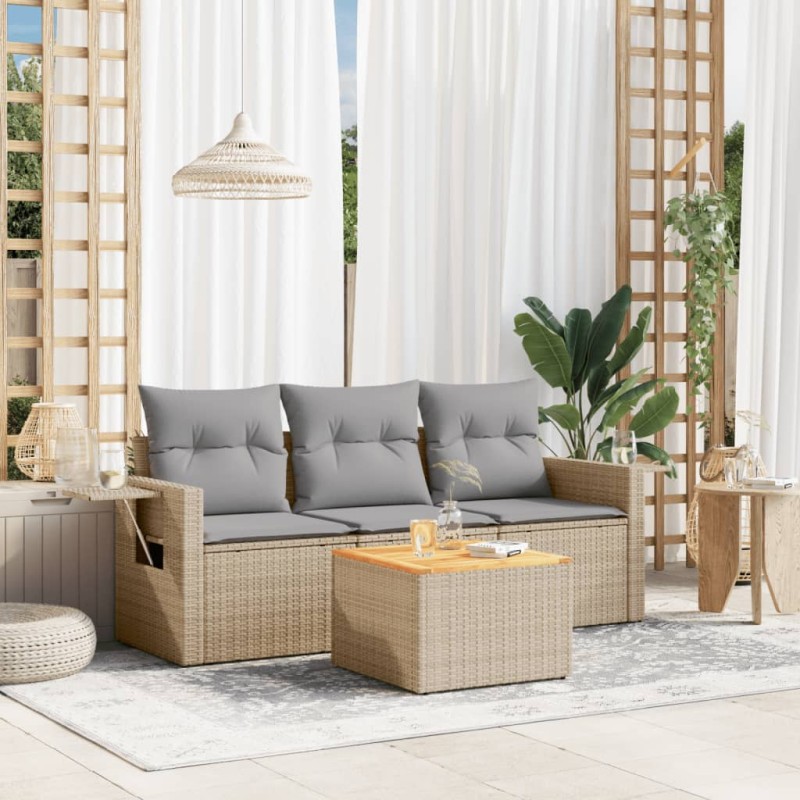 vidaXL Juego de sofás jardín con cojines 4 pzas ratán sintético beige