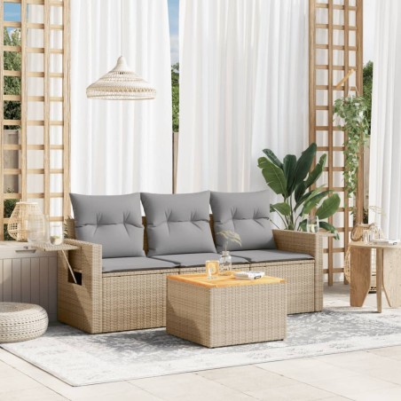 vidaXL Juego de sofás jardín con cojines 4 pzas ratán sintético beige