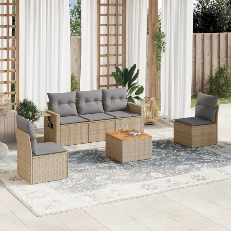 vidaXL Juego de sofás jardín con cojines 6 pzas ratán sintético beige vidaXL Juego de sofás jardín con cojines 6 pzas ratán sintético beige