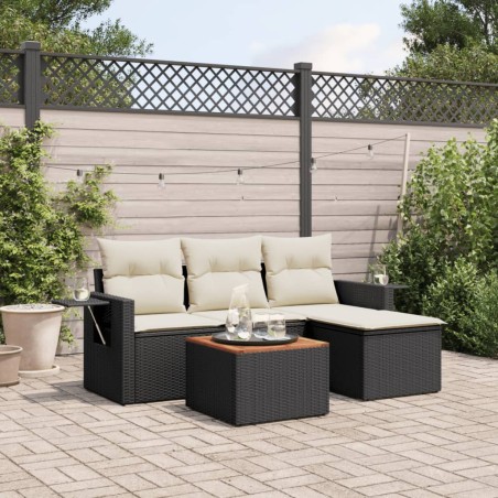 vidaXL Set de muebles de jardín 5 pzas y cojines ratán sintético negro
