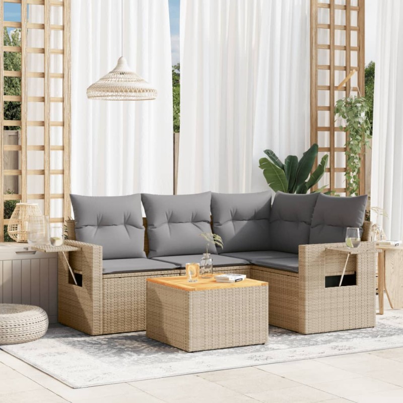 vidaXL Juego de sofás jardín con cojines 5 pzas ratán sintético beige vidaXL Juego de sofás jardín con cojines 5 pzas ratán sintético beige