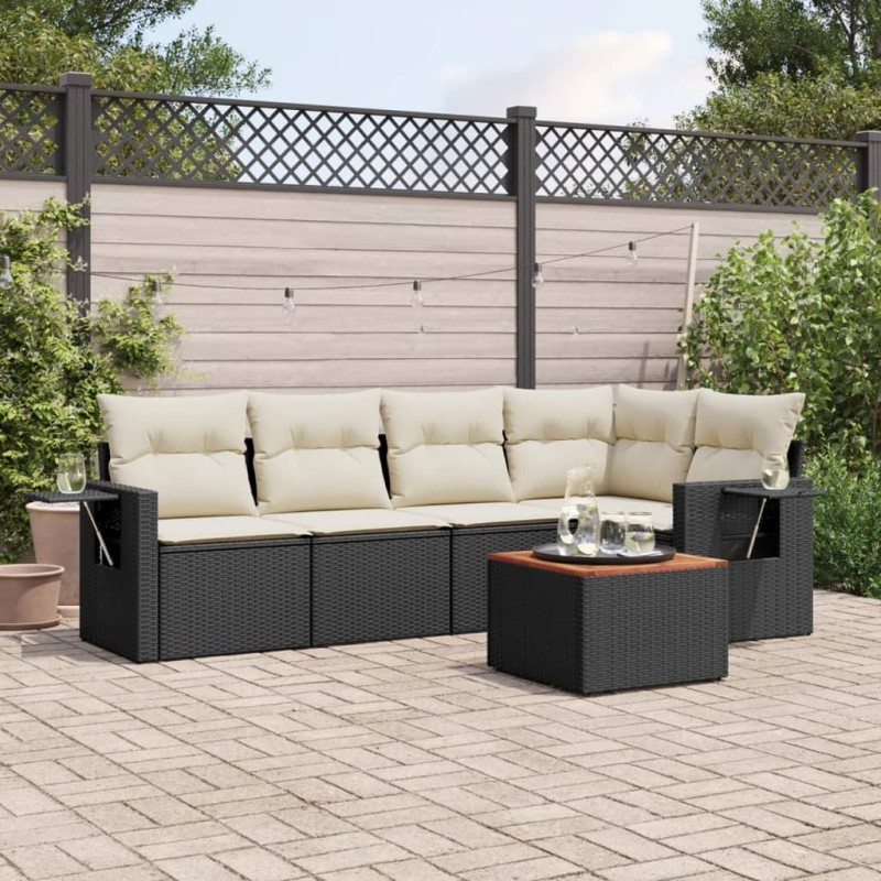 vidaXL Set de sofás de jardín 6 piezas y cojines ratán sintético negro vidaXL Set de sofás de jardín 6 piezas y cojines ratán sintético negro