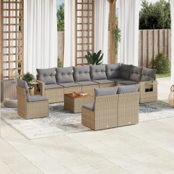 vidaXL Set de sofás de jardín 11pzas con cojines ratán sintético beige