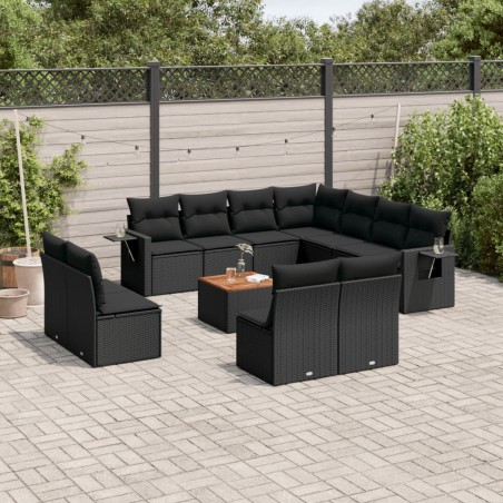 vidaXL Set de sofás de jardín 12 piezas cojines ratán sintético negro