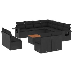 vidaXL Set de sofás de jardín 12 piezas cojines ratán sintético negro
